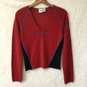 Armani Exchange Red Color-blocked Sweater